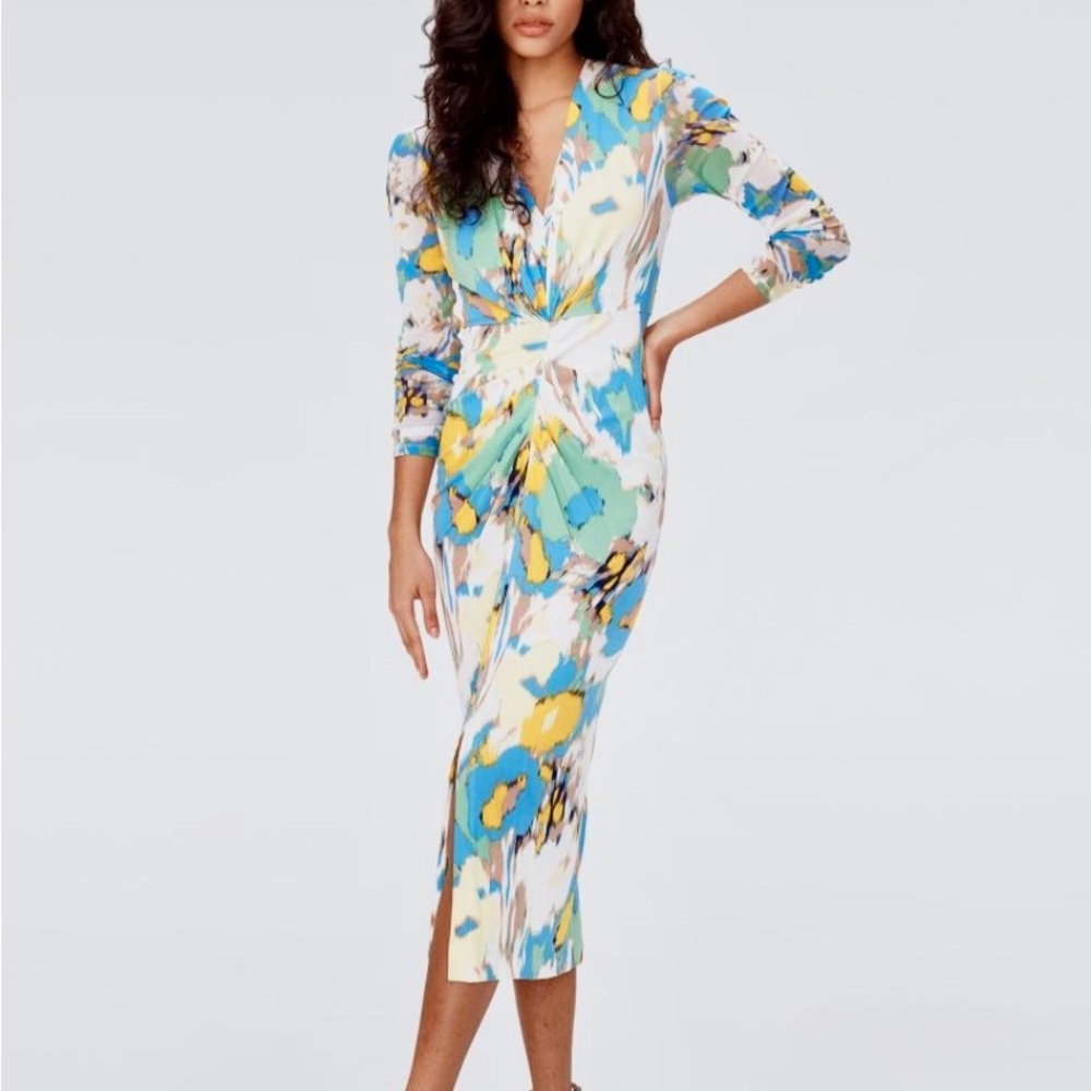 Diane von Furstenberg size L midi floral V-Neck Dress